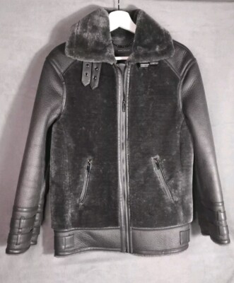 Mint Velvet Faux Shearling Grey Aviator Jacket Buckle Detail UK8 RRP £199  UK - Main Image