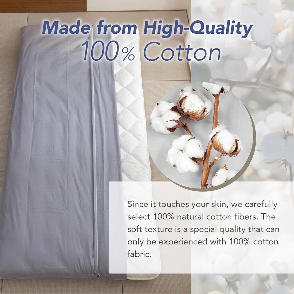 Funda con Cremallera para Colchón de Suelo Futón Japonés, 100% Algodón, Hecho en Japón Foto 4 de 4