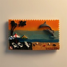 Mexico Cancun Beach Dolphins Sea View Tourist Souvenir 3D Resin Fridge Magnet