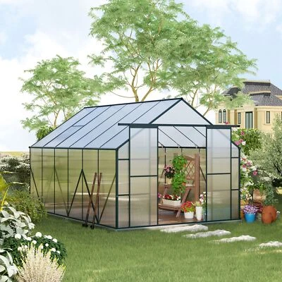 Polycarbonate Walk-in Garden Greenhouse w/ Double Sliding Door, Adjustable Vent