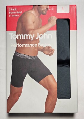 Tommy John Performance Basics 8-Inch Boxer Brief Large Turbulence Grey - 2 Pack