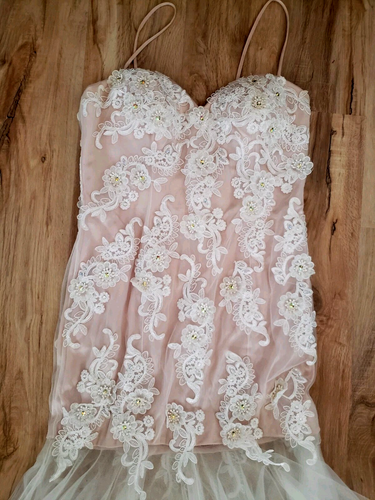 Women's Dave & Johnny mermaid beige/blush formal wedding dress size 13/14 - Picture 3 of 17