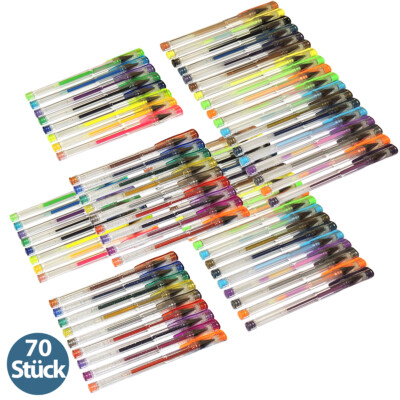 70 tlg. Gelschreiber Stifte Set Bunt Neon Glitzer Pastell Metallic Gelstifte