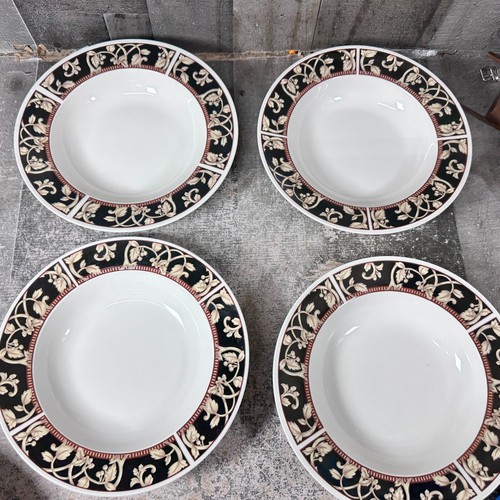 90's Sango SAVOY 8802 Royal Majestic Black Tan Stoneware Rim Soup Bowls Set 4 - Picture 7 of 8