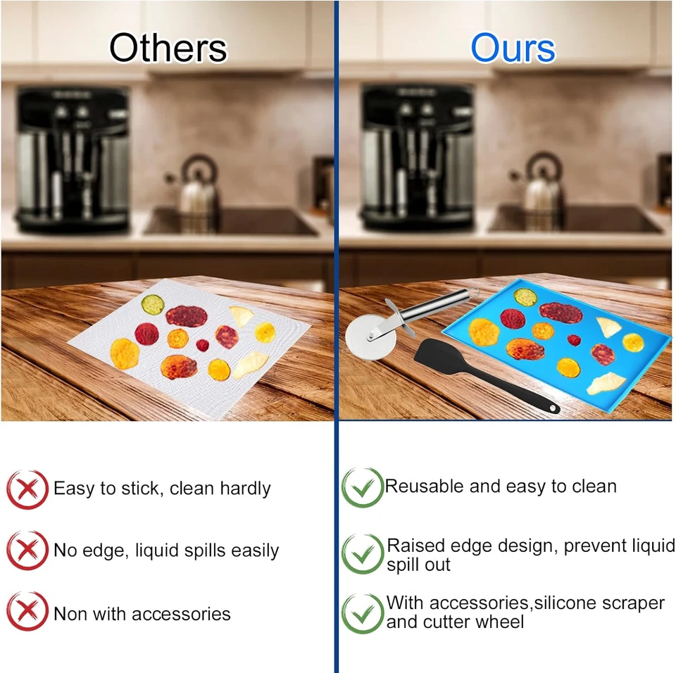 Bandejas deshidratadoras de silicona de 8 piezas con borde bandejas de cuero de frutas 12 X 10 pulgadas sin soporte Foto 3 de 4