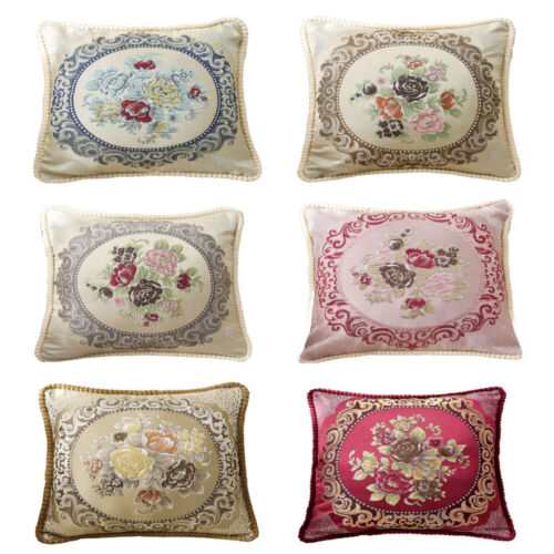 Embroidery Flowers Pillow Case Short Plush Edging Cushion Cover Home Sofa Decor - Picture 1 of 10