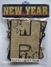 Jointed Party Banner - HAPPY NEW YEAR - Gold Glitter - 9.6' long x 8" tall