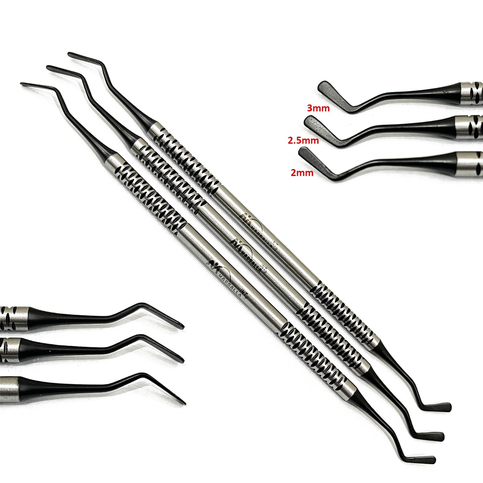 Set of 3 Dental Flat Plastic Composite Filling Instrument Mate Black Coated Tips