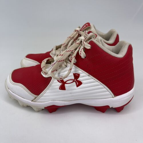 Under Armour Leadoff Mid 3023448 Kids Red White Rubber Baseball Cleats Size 1 Y - Picture 1 of 9