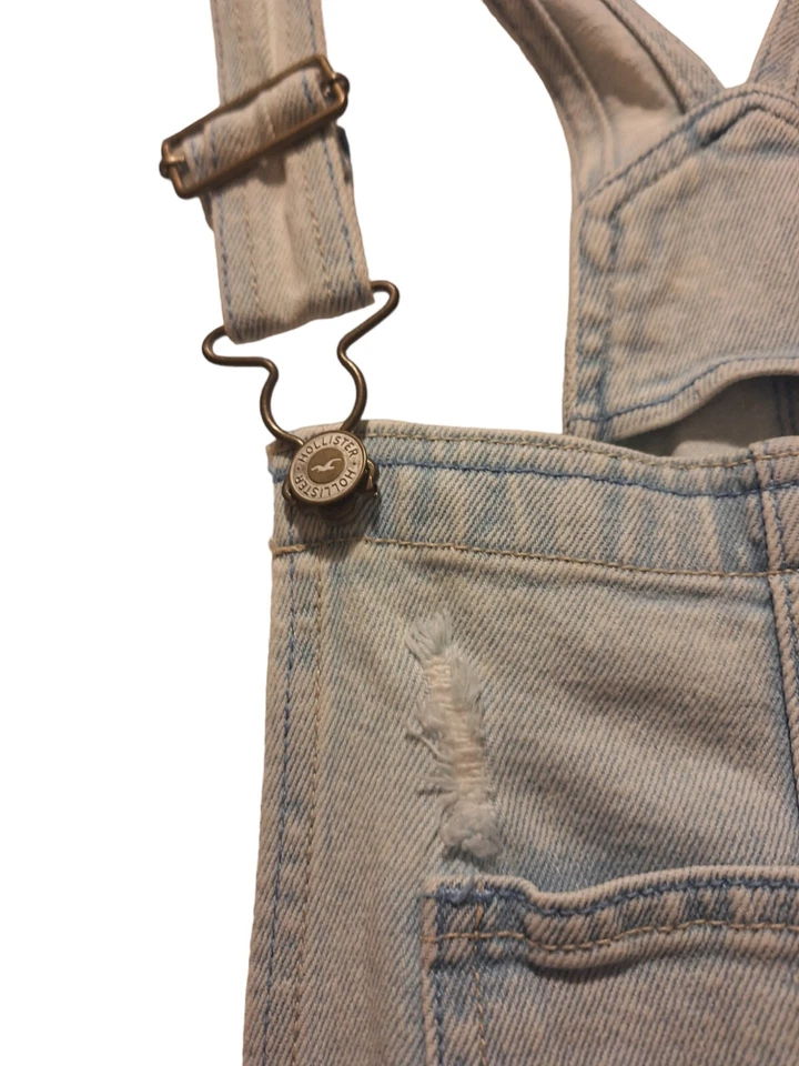 HOLLISTER Boyfriend Short Overalls Light Wash Denim Women's Size XS GUC - Изображение 4 из 4