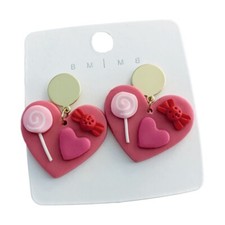 Valentines Day Earrings Pink Candy Hearts Polymer Clay Earrings