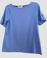 MICHAEL KORS Top MSRP 88 Crew Blue/Gold Button LOGO Color Sz.M NWT