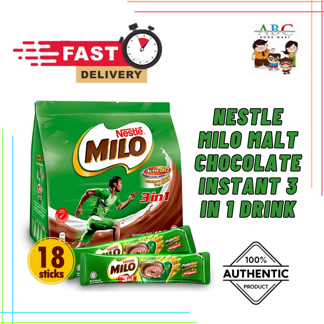 READY STOCK ) NESTLE MILO MALT CHOCOLATE INSTANT 3 IN 1 DRINK 18