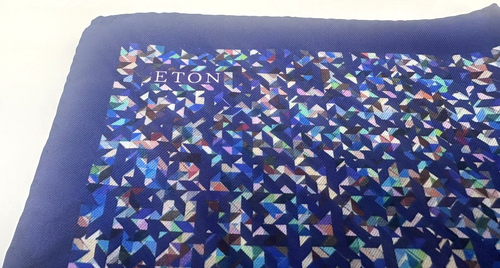 NEW! Eton navy blue silk pocket square with multicoloured geometric pattern - Picture 4 of 9
