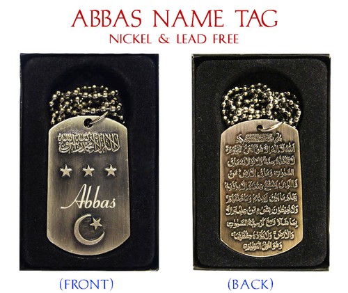 "ABBAS" Mens Arabic Name Necklace Tag - Birthday Wedding Ayatul Kursi Eid Gifts