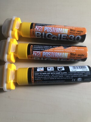 Zig Posterman Wet Wipe Biggie 30 Marker - Super Broad - Yellow (Pack of 3)