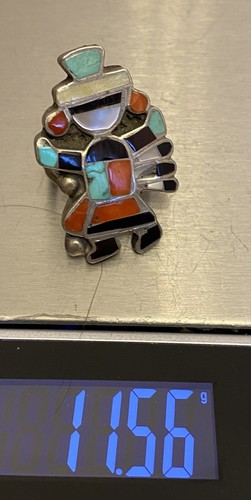 Vintage Zuni Kachina Ring Sterling Silver Rainbow Stone Inlay Signed EA Size 6.5 - Picture 15 of 15