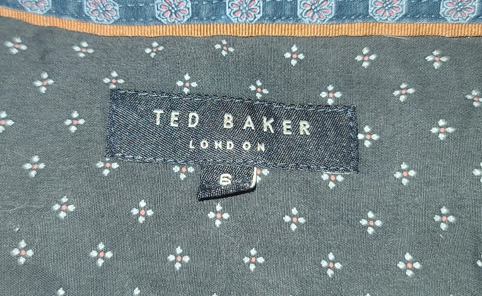 CAMISA DE VESTIR TED BAKER AZUL FLOR ABOTONADA TALLA 6 Foto 3 de 3