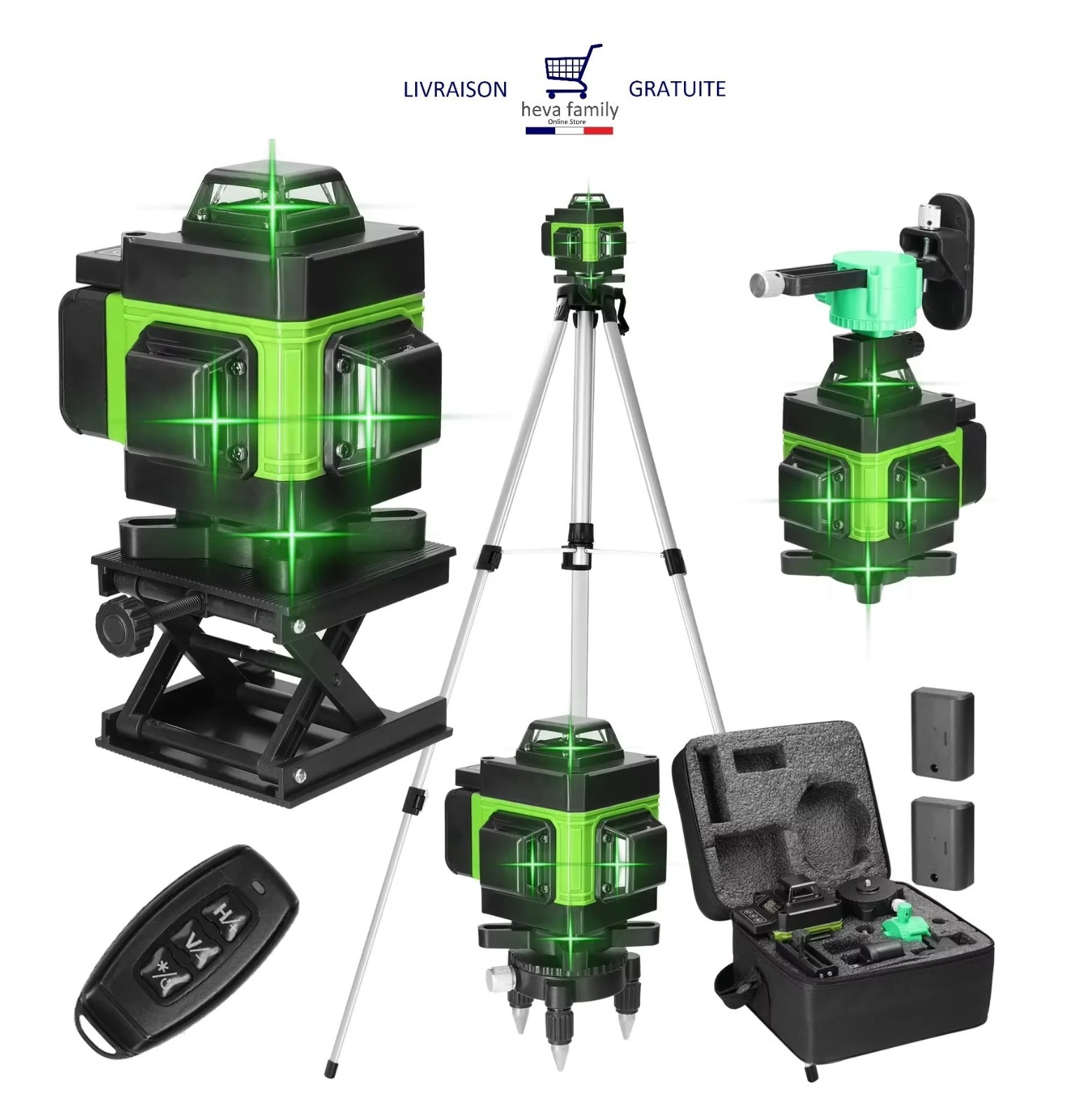 Niveau laser 4D vert 16 lignes autonivelant trépied télécommande mallette