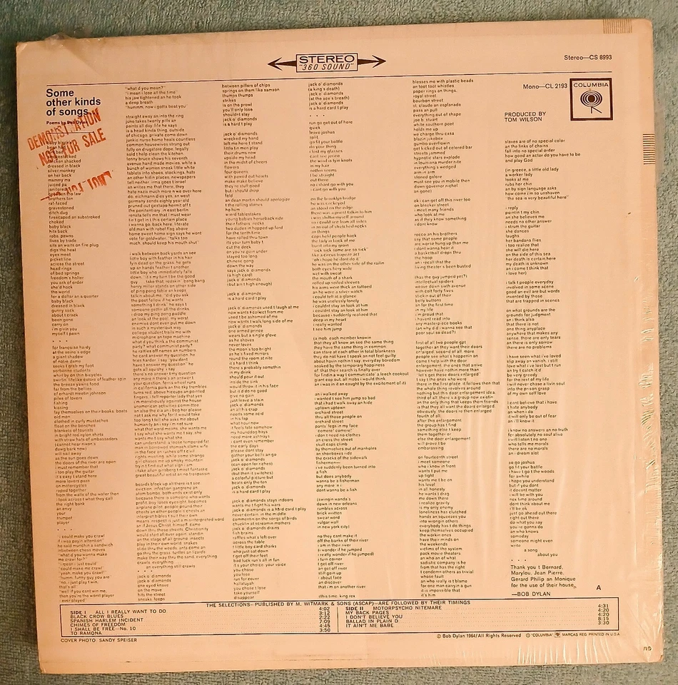 1967 Bob Dylan - Another Side Of Bob Dylan - Columbia CS 8993 PROMO 12" LP NM- - Image 2 of 4