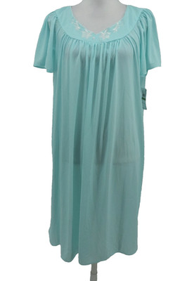 Miss Elaine Embroidered Neckline Nylon Nightgown Large Flutter Sleeve Lounge New