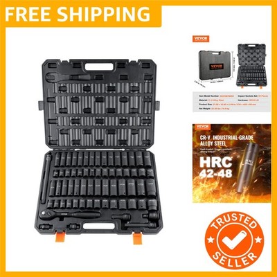 1/2'' Drive Impact Socket Set, 65 Piece SAE 3/8'' to 1-1/4'' and Metric 10-24mm,...