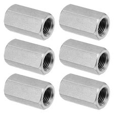 6 Set M12 x 1.25-Pitch 30mm Length Stainless Steel Hex Coupling Nut Connector