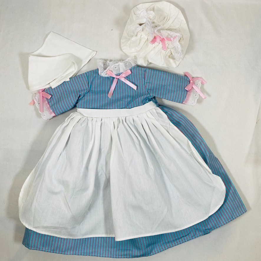 Colonial Blue Dress Outfit w/ Mop Cap, Fichu for 18" American Girl Doll Felicity