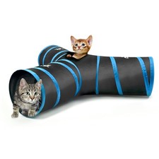 Cat Tunnel Tube 3-Way Tunnels 25x53cm Collapsible Play Tent Interactive Blue