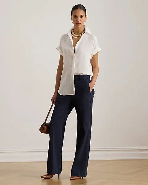 $145 Lauren Ralph Lauren Stretch Cotton Chino Flare Pant Navy Size 10