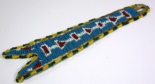 1890s NATIVE AMERICAN SIOUX INDIAN BEAD DECORATED BUFFALO HIDE DROP / ORNAMENT