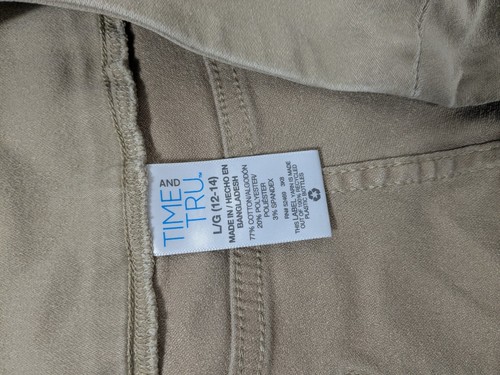 Time & Tru Beige Cropped Pants Size Large 12 14 Stretch Capris - Picture 4 of 5
