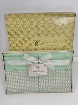Vintage Dan River Brocade Percale Pillowcases Set 2 Box Hemstitched USA