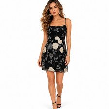 Lulus Elston Dress Womens S Black Floral Embroidered Mesh Bodycon Mini Party NWT