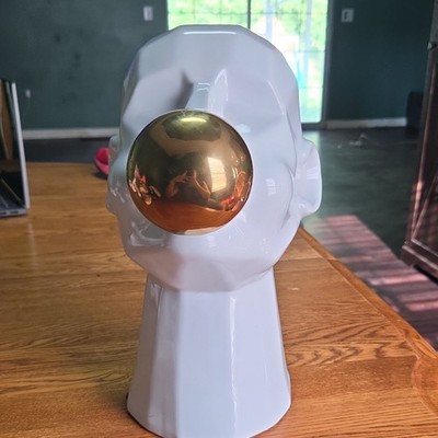 Modern Art Deco White and Gold Man Blowing Bubble Sculpture