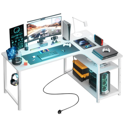 COMHOMA Schreibtisch Gaming Tisch Mit Regal, Eckschreibtisch Mit Usb-Ladeanschlu