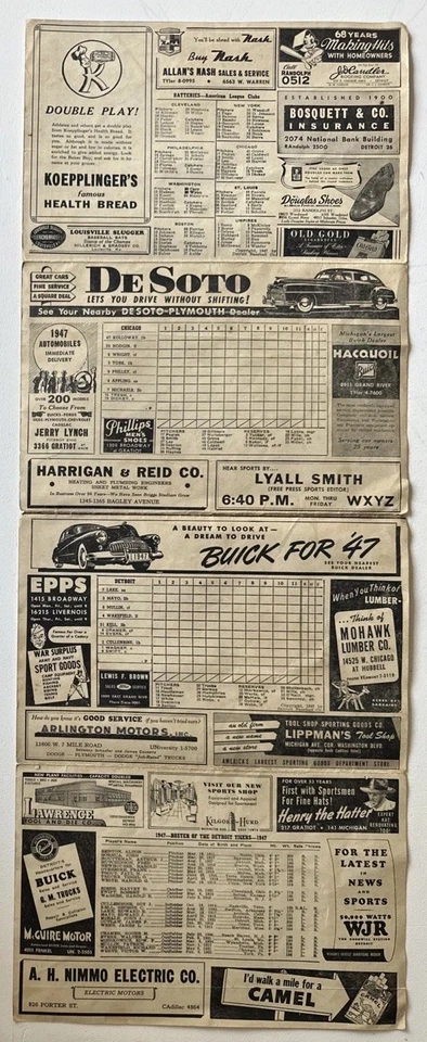 1947 Official DETROIT TIGERS SCORE CARD-BRIGGS STADIUM -RARE! - Image 3 of 4