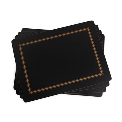 Classic Black Collection Placemats | Set of 4 | Heat Resistant Mats | Cork-Backe