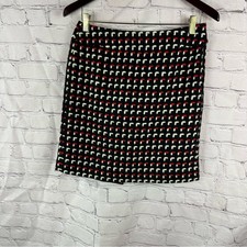 ann taylor LOFT Black Red Geometric print short Pencil Skirt sz 4 wool classic