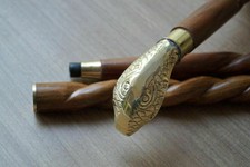 Bastone da passeggio vintage in legno con manico testa di serpente in...