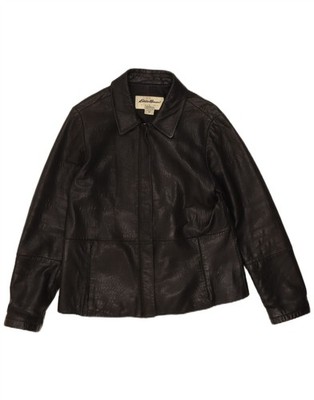 EDDIE BAUER Damen Lederjacke UK 14 Medium schwarz Leder AK01
