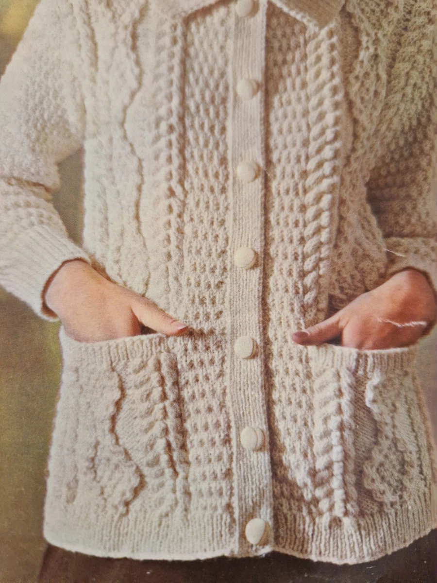 Cárdigan Copy Patons patrón tejido 9516 Aran 34-40" Capstan bolsillos vintage 
