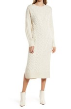 NEW Nordstrom Size XS CreamHoliday Long Sleeve Cable Sweater Dress Wool Blend