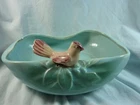 1940's McCoy "Bird Bath" Turquoise Blue Bowl/Planter with Pink Bird-Cardinal