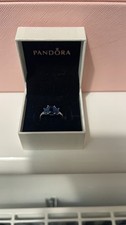 Authentic Pandora Ring, Blue Rectangular Three Stone Sparkling Ring, size 50 