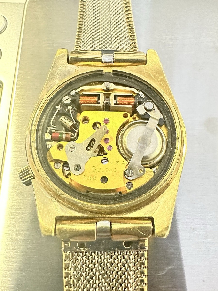 VINTAGE 1970'S BULOVA WATCH - ACCUTRON TUNING FORK - DATE - 2182 14K GFC (AS-IS) View 3