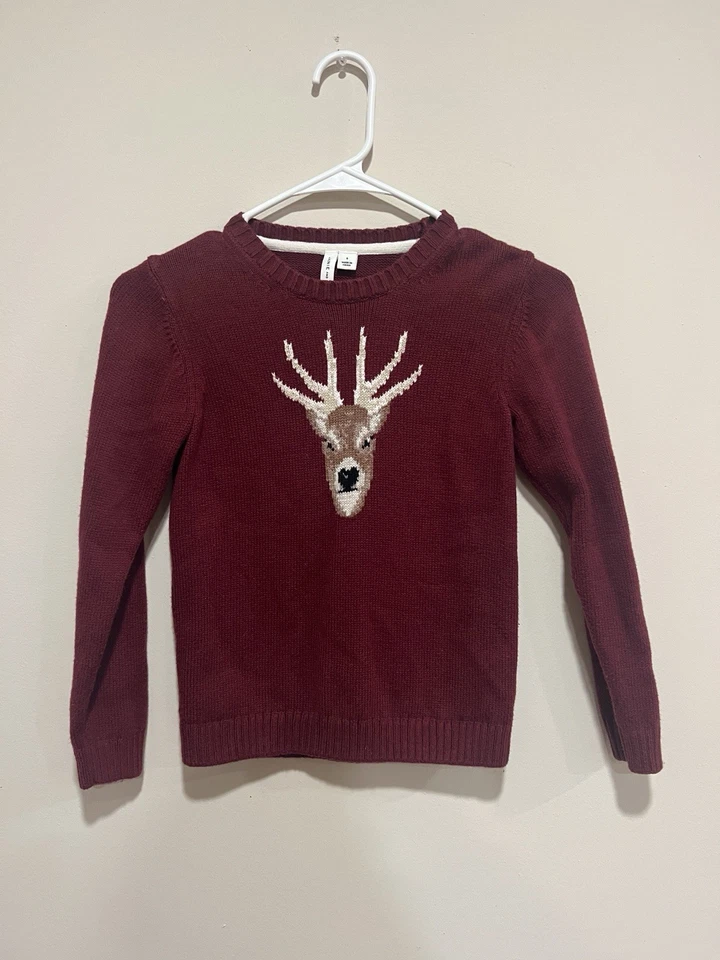 Janie And Jack Intarsia-Knit Reindeer Pullover Sweater Burgundy Boys Size 6 NWOT - Image 2 of 4