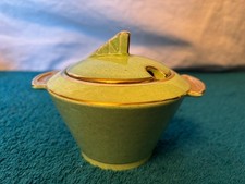 GRIMWADES Royal Winton  Art Deco Lidded Preserve Jar/Sugar Bowl, Green & Gold