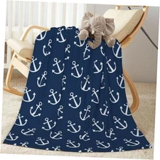 Nautical Navy Blue Bed Blanket Ultra Soft Throw Blanket All S(40"x50") Anchor