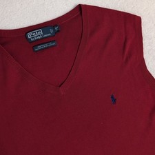Polo Ralph Lauren Vest Sweater Men's XLT Tall Red Pima Cotton V-Neck Pullover